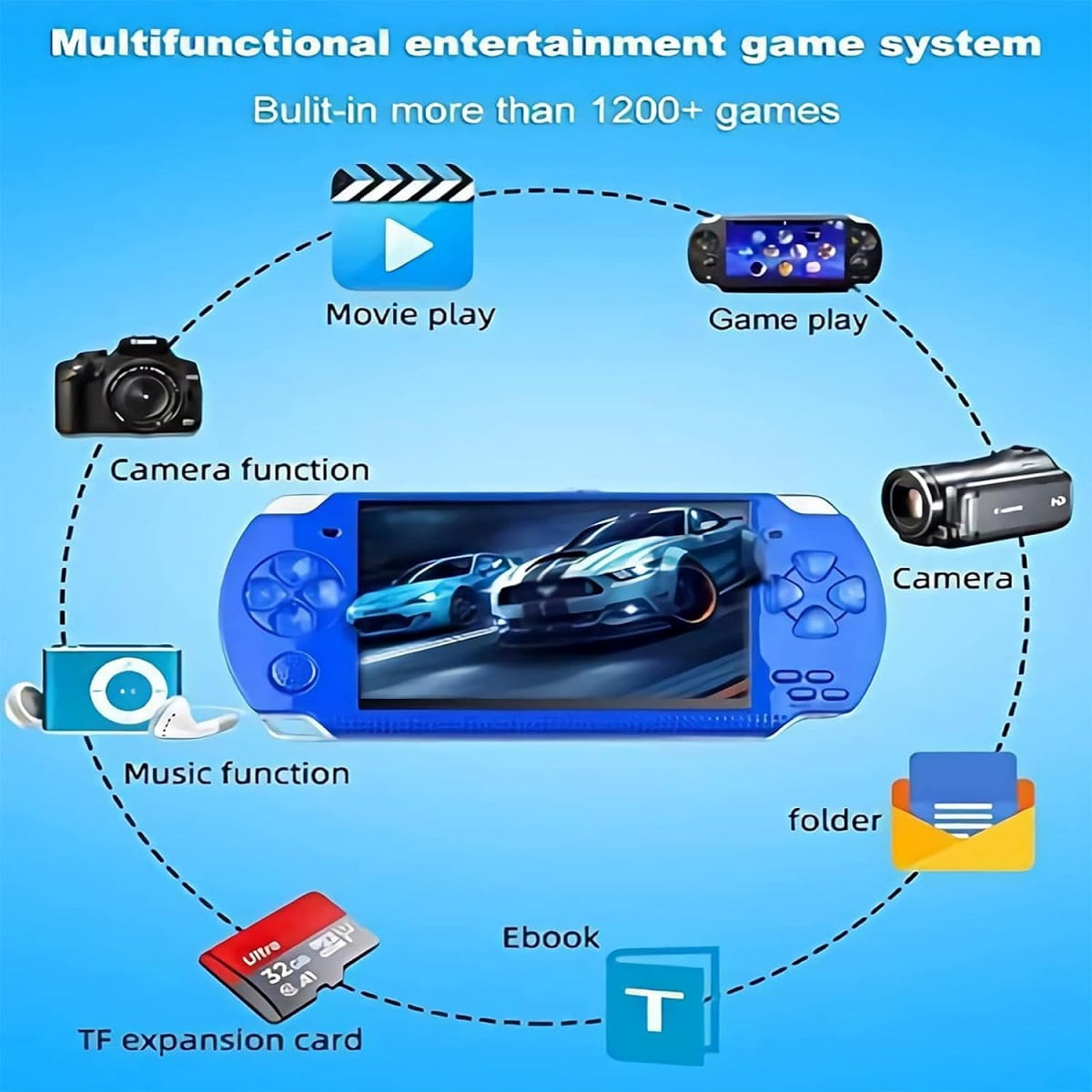 PSP High Definition Handheld Game Machine X6,8GB, 4.3 Inch Screen, With Camera Built-In Over 1200 Free Games