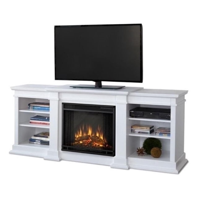 Real Flame Canada Fresno Meuble Télé Moderne en Bois Massif Foyer Électrique Blanc
