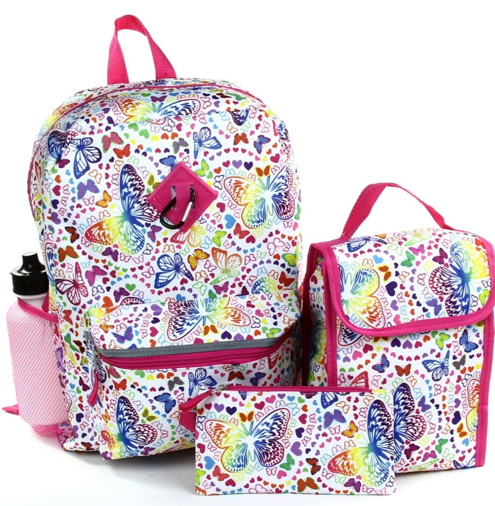 Butterflies and Flowers Backpack and 9 x 5 x 5.5 Pencil Case SET Made in the U.S.A.