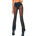 thumbnail image 1 of Pantalones acampanados transparentes de cintura alta para mujer: pantalones palazzo de pierna ancha, poliéster-spandex, para todas las estaciones, 1 of 8