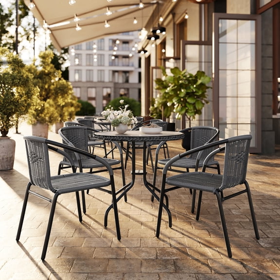 Flash Furniture Outdoor Patio Dining Set, Glass Table with 4 Rattan Chairs, Multiple Colors and Shapes
