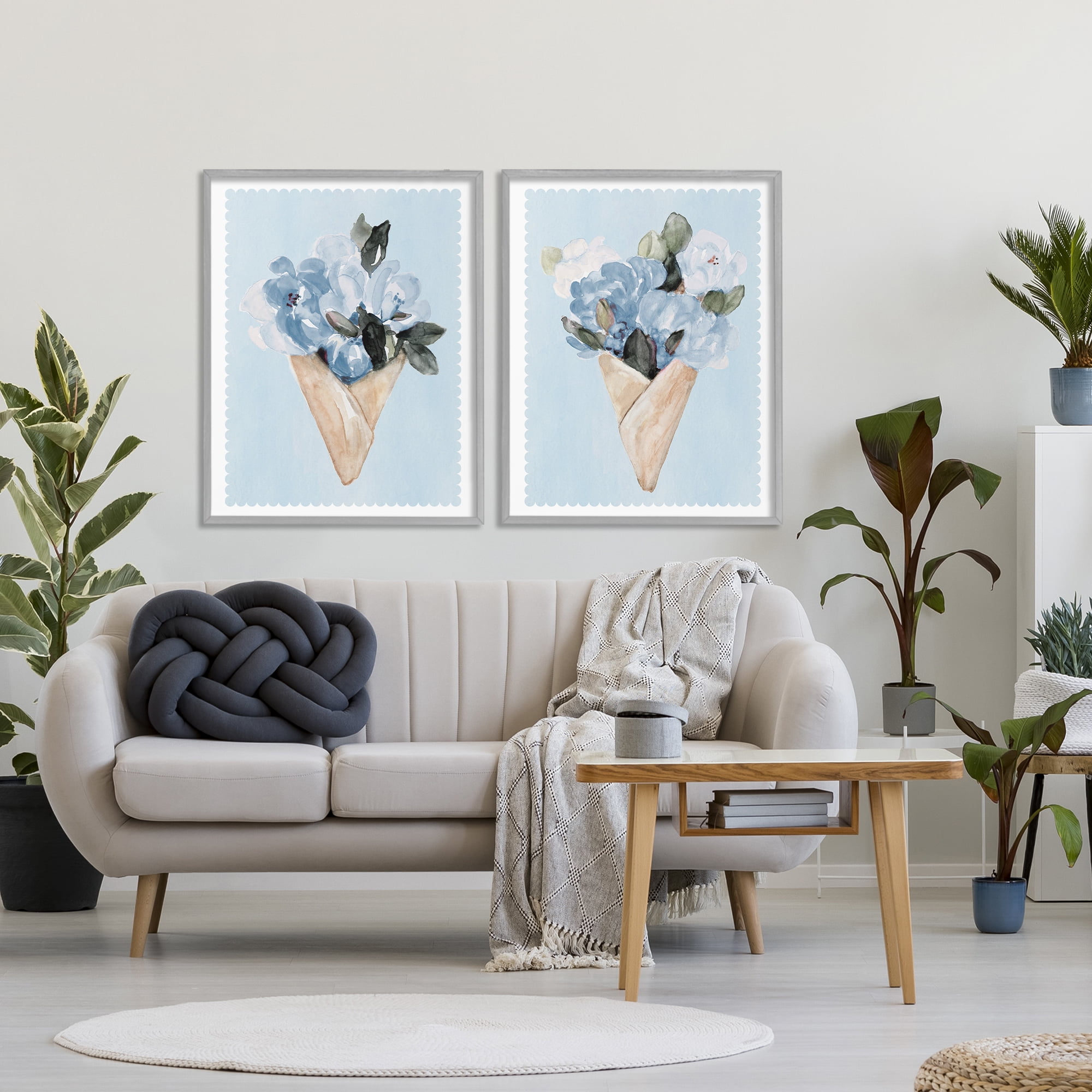 Stupell Industries Blue Flower Gift Bouquets 2 Piece Gray Framed Giclee Art Set, design by Lanie Loreth