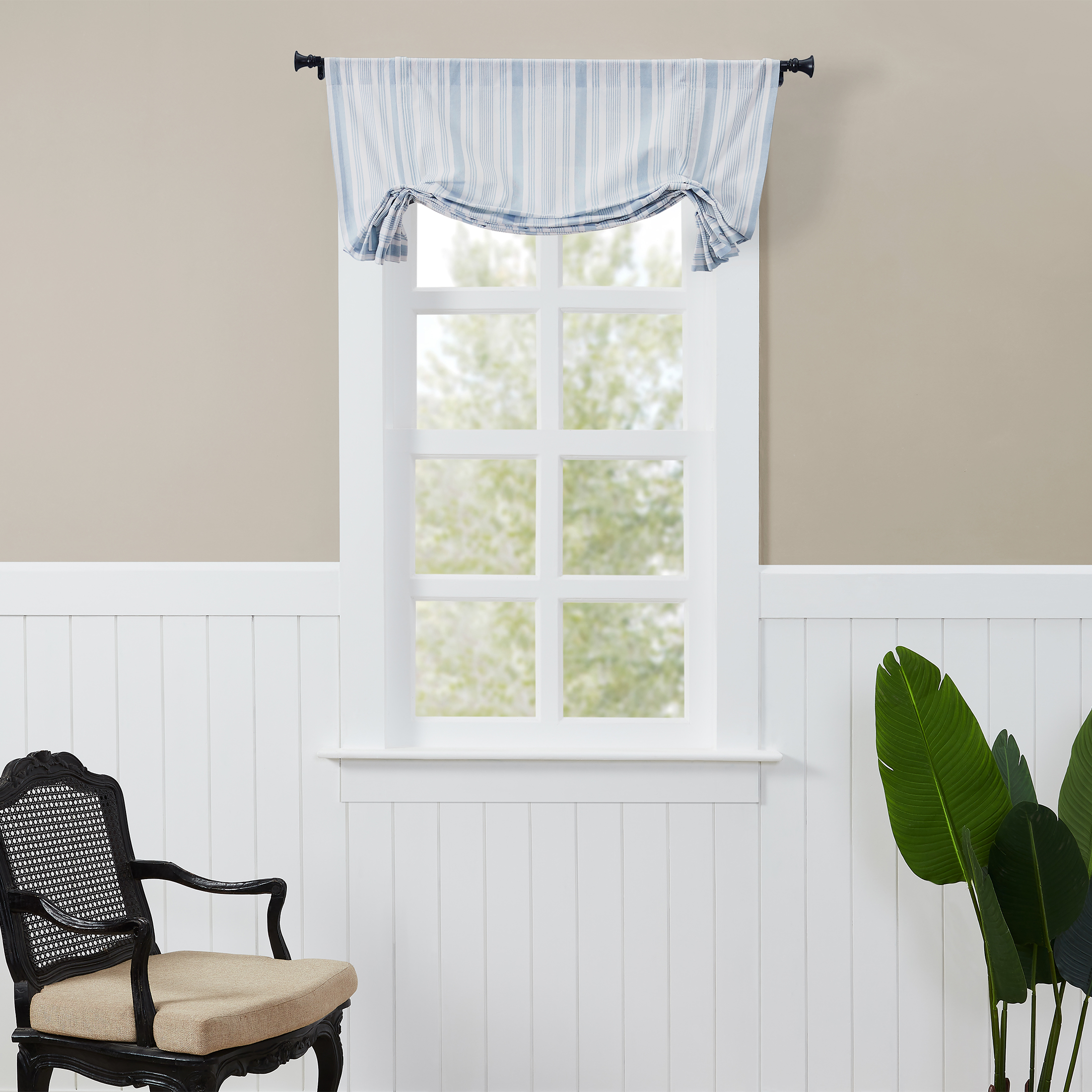 Better Homes & Gardens All-Over Stripe Light Filtering Cotton Blue Balloon Window Shade, 42" x 63"