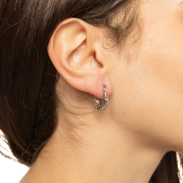 Brilliance Fine Jewelry Filigree Hoop Earrings in Sterling Silver