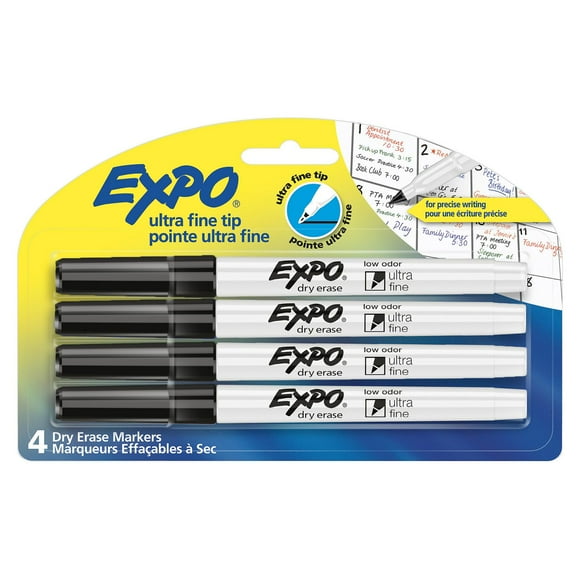 Expo Dry Erase Markers, Whiteboard Markers with Low Odour Ink,Ultra Fine Point, Black, 4 Count