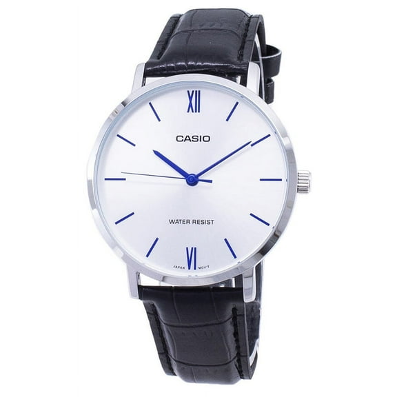 Casio Men's Analog Quartz Stainless Steel/Black Leather Watch MTPVT01L-7B1
