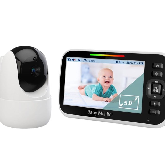 Monitor de bebé de 5 pulgadas, monitor infantil inalámbrico para el hogar inteligente con cámara