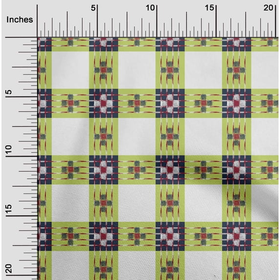 oneOone Cotton Cambric Fabric Check Ikat Print Fabric BTY 56 Inch Wide