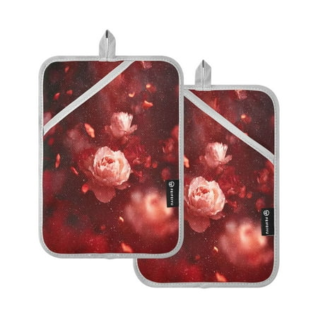 Iauyy 2 Pack Hot Pads for Kitchen Heat Resistant&Non Slip Potholders，Thickness 8mm Heat Resistant up to 170&deg; for Oven Mitts Kitchen Decor 7x9.8in Red Background Of The Galaxy