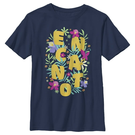 Boy's Encanto Floral Logo Graphic Tee Navy Blue Small
