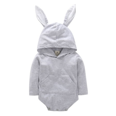 

Infant Toddler Baby Girl Boy Easter Outfits Cartoon Bunny One Piece Romper Jumpsuit Bodysuit Hooded Pajama Clothes Set