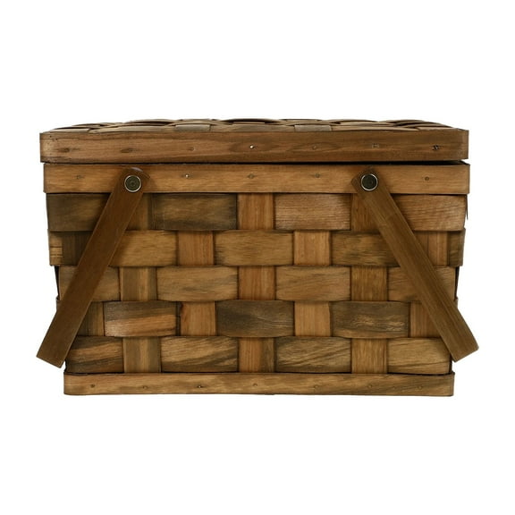 BIZHUA Wood Chip Woven Picnic Basket with Lid for Storage Handle Basket Bread Display Basket Wedding Props Basket, A Storage Hand-Held Basket