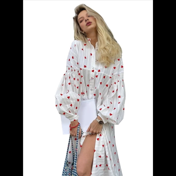 Vestido Informal de Verano para Mujer, con Cuello Alto, Holgado y , con Estampado de Corazones, XXL