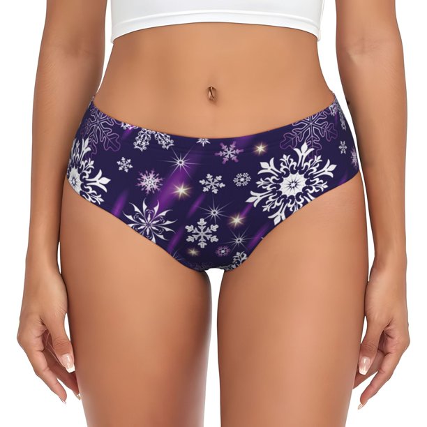 Fotbe Christmas Purple Snowflakes Calzones Estampados para Mujer – Ropa Interior de Algodón, Cómoda, Suave y Elástica-3X-Large