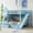 Blue+Solid Wood, variant on LOOM Twin-Over-Twin Castle Style Bunk Bed with 2 Drawers 3 Shelves and Slide-Blue