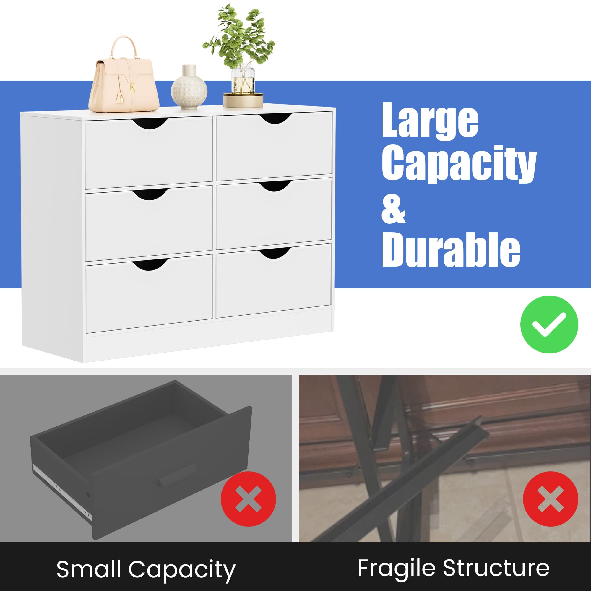 3 Tier Storage Organizer Wooden Book Shelf, 6 Cube Bookcase, 6 Removable Fabric PU Drawers Open Bookshelf, Modern Floor Standing Display Bookshelf for Living Room, Entryway, Home Office,White