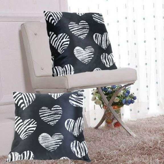 Zebra Stripes Hearts Throw Pillow Covers Set of 2 Decorative Pillow Cases for Chair Sofa Bedroom Living Room