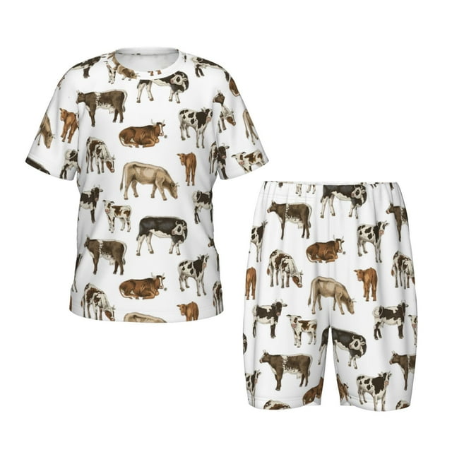 Balery Cow Conjunto de Pijama Infantil de Manga Corta con Estampado – Ropa de Dormir de Algodón Suave-Large