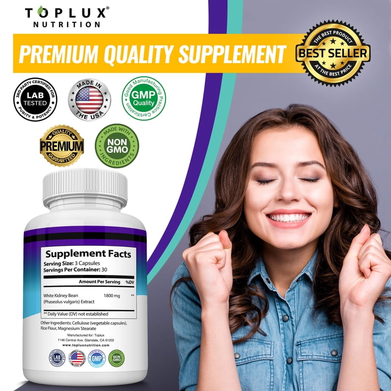 Toplux Keto Blocker Pills with White Kidney Bean Extract 1800mg