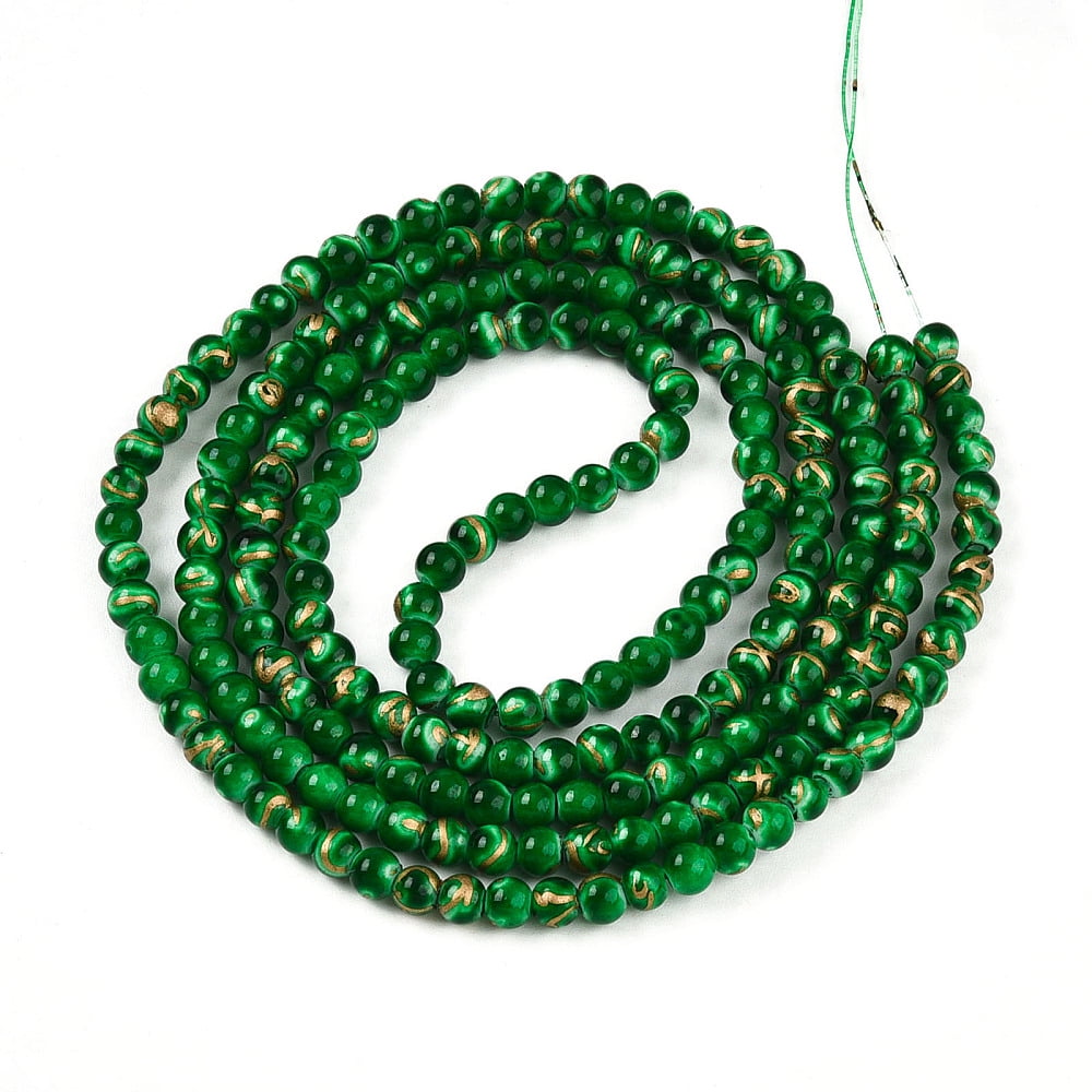 Baking Painted Glass Beads Strands Round Drawbench Style Green 4~4.5mm Hole: 0.8mm about 201~209pcs/strand 31.10~32.28 inch(79~82cm) DIY