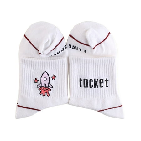 

JunDanmall Cartoon Socks Soft Breathable Dinosaur/Milk/Pencils/Banana/Rocket Patterns Women Cotton Middle Tube Socks