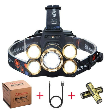 NEWEST Headlamp 12000 Lumen Brightest CREE LED Work Headlight USB Rechargeable, 4 Modes IPX4 Waterproof Zoomable Head Lamp Best Head Lights for Camping Cycling Hiking