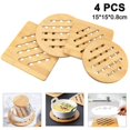 thumbnail image 1 of Posavasos de bambú lavables naturales resistentes al calor, posavasos cuadrados y redondos con escurridor para cocina, cuencos, ollas y platos, 4 piezas, 1 of 5