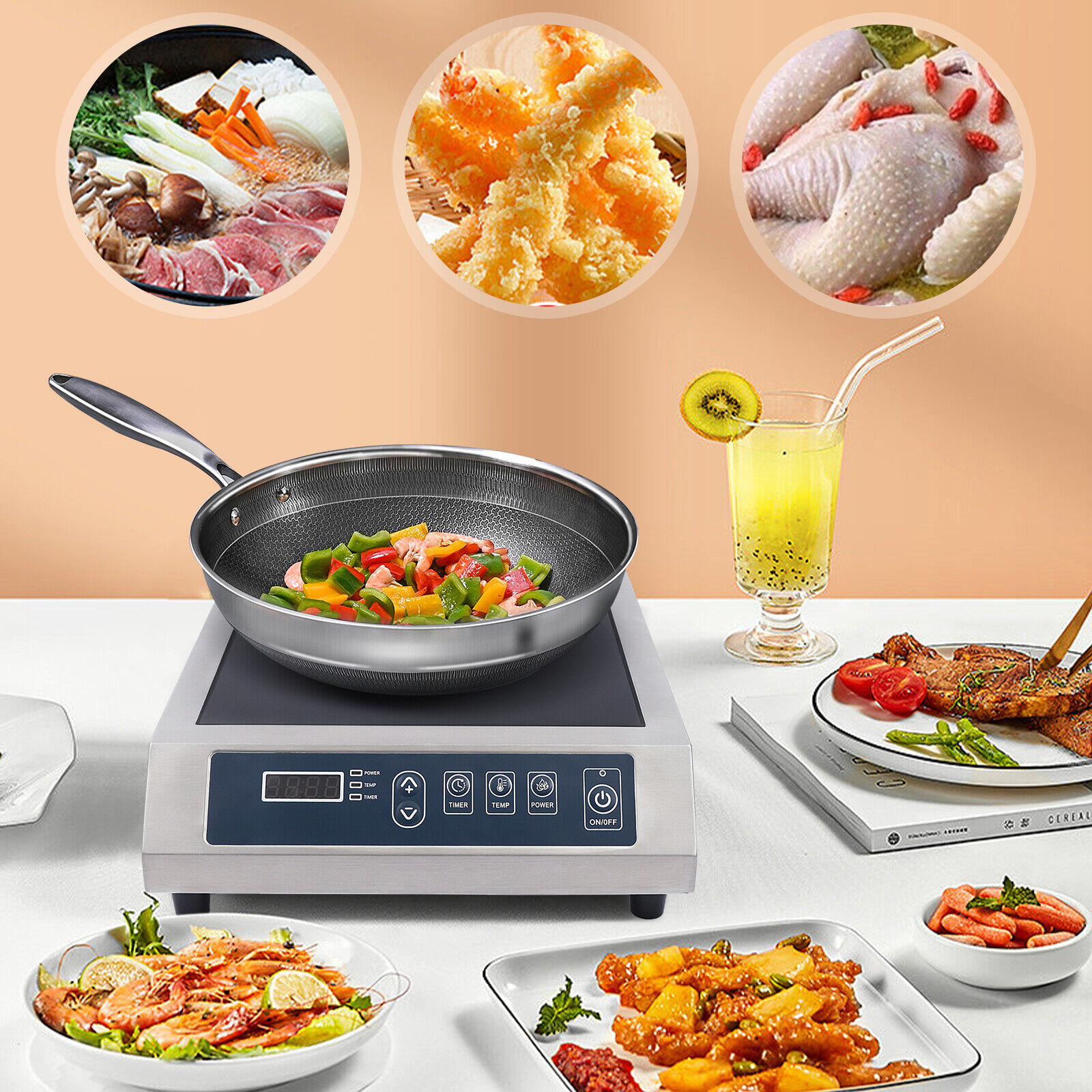 Portable Induction Cooktop Stainless Steel Electric Countertop Cooker Timed 110V