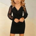 thumbnail image 2 of RMGVDSD Girls Party Dress Kids Glitter Dress Puff Long Sleeve Mesh Dresses Slim Fit V Neck Sequin Dress Girl's Elegant Mini Sundress 7-8 Years, 2 of 6