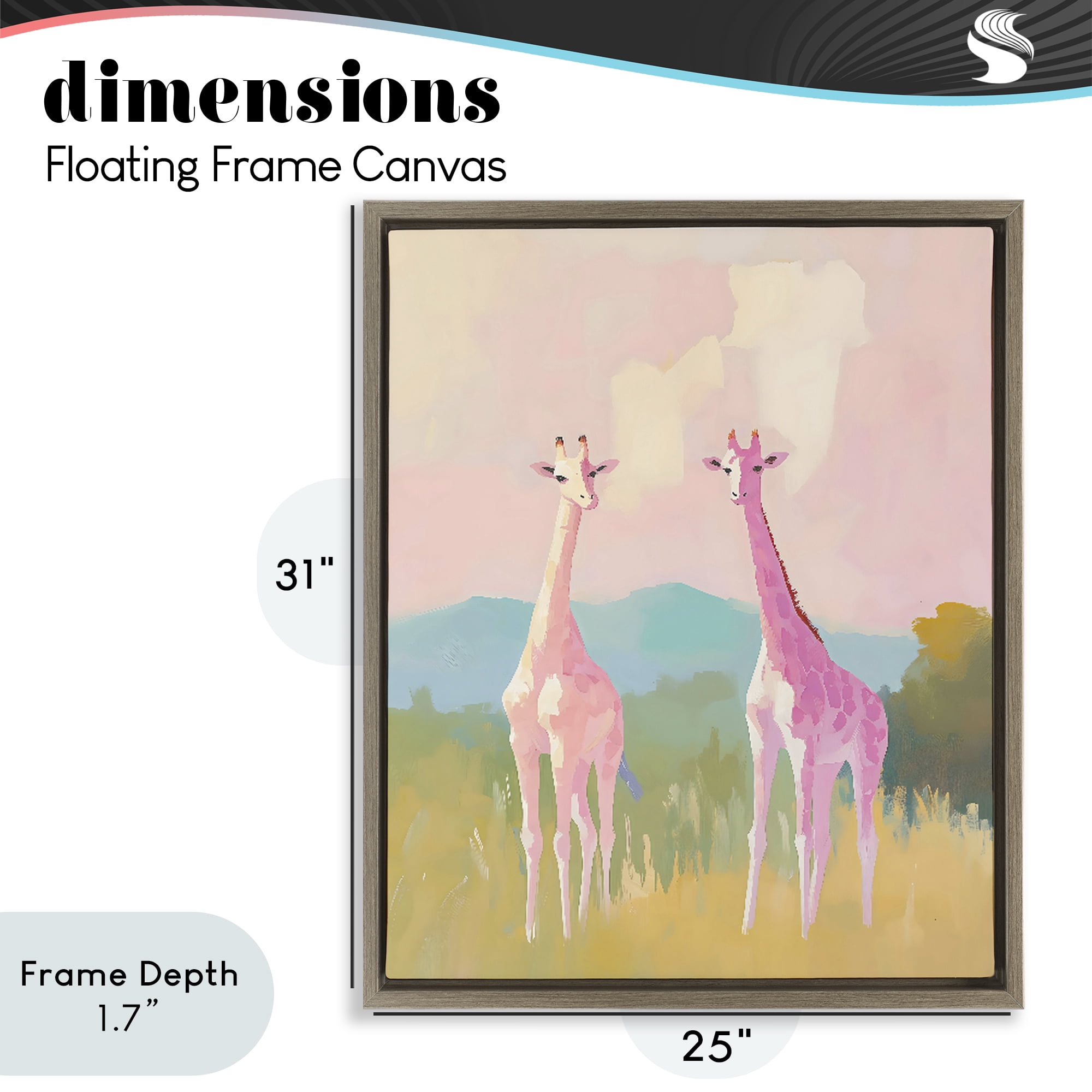Stupell Industries Pink Giraffes on Savanna Brown Framed Floater Canvas Wall Art, design by The Prints Vibe