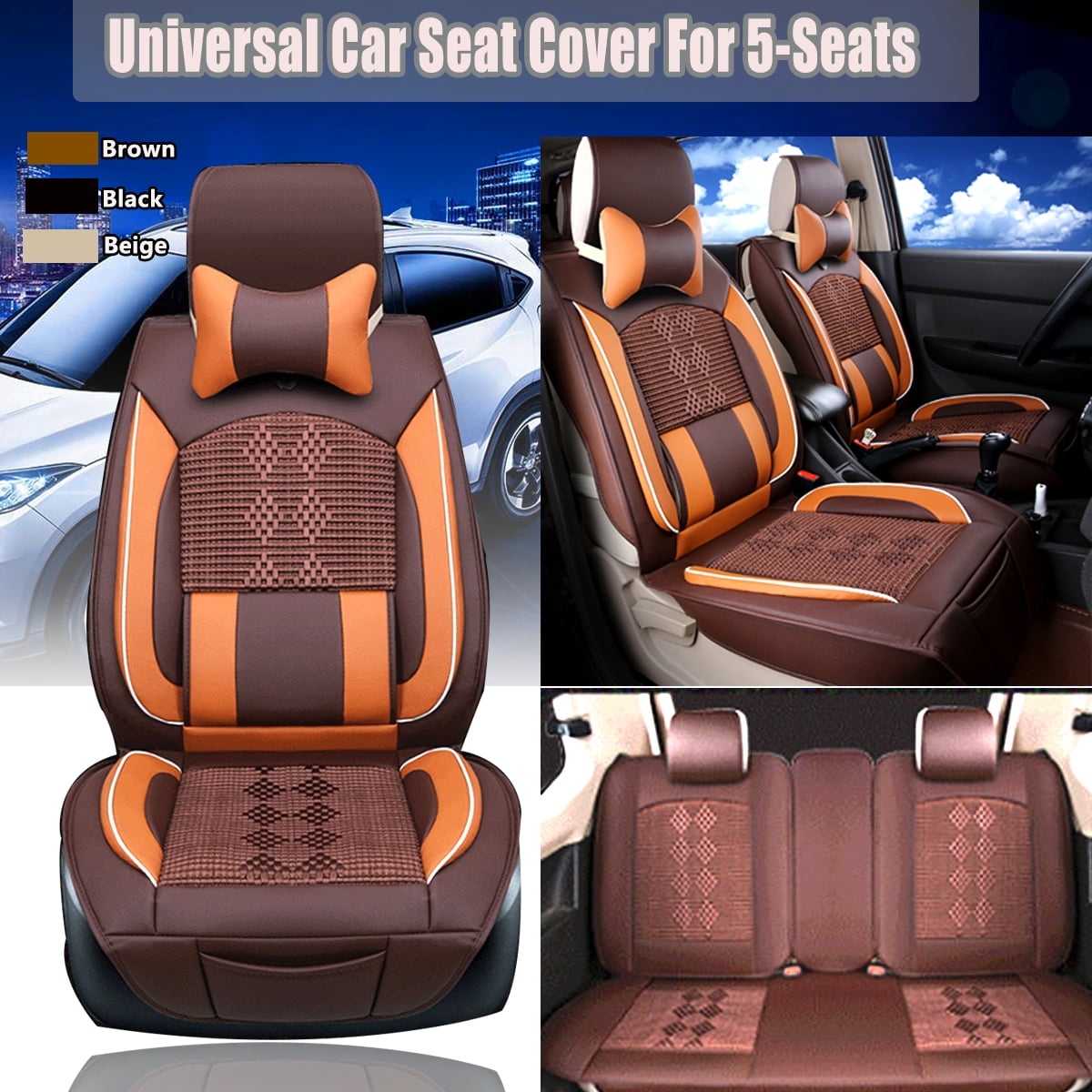 5Seat Car Seat PU Leather+Mesh Seat Car Seat Cover Cover Front +Rear