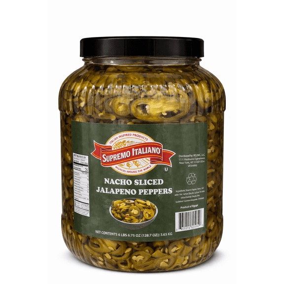 Supremo Italiano Nacho Sliced Jalapeno Peppers, Italian Style Pickled Jalapenos, 128.07 oz Large Jar