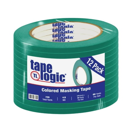 Tape Logic 1/4" x 60 Yards Masking Tape Dark Green 12 Rolls (T93100312PKE)