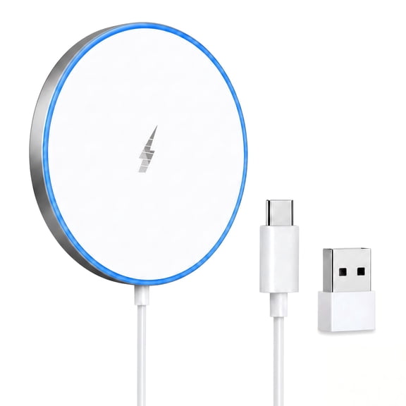 Noviqu iPhone 17, 16, 15, 14, 13, 12 Series and AirPods Magnetic Wireless Charger Pad with 4ft Dual USB-C and USB-A Cable