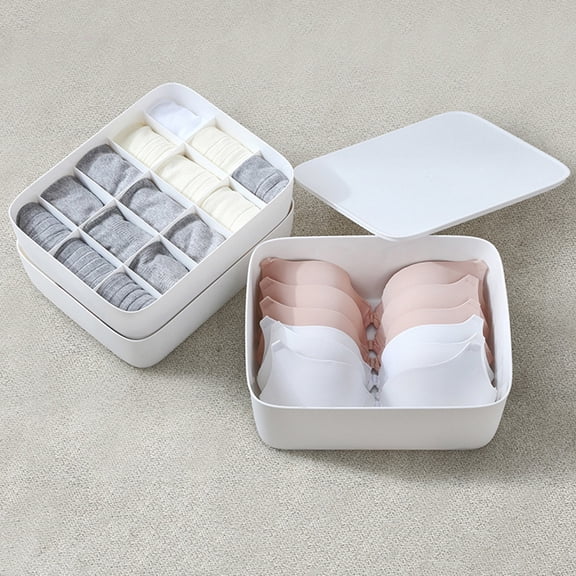 NICEXMAS White PP Plastic Sock and Underwear Storage Organizer Box, 1 Piece Container for Closet and Drawer