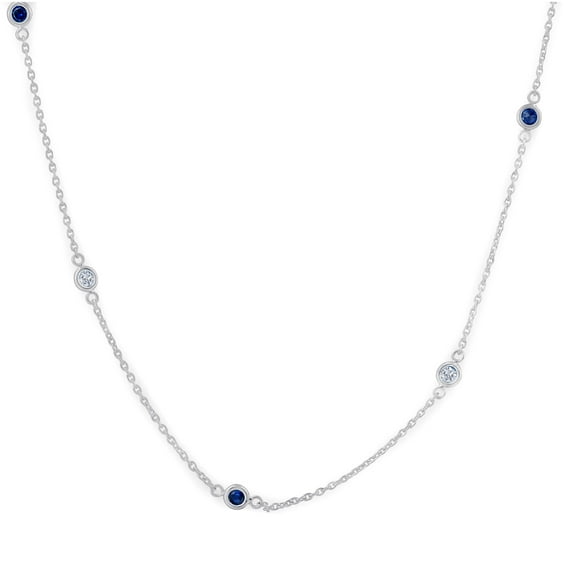 Pompeii 1/2 Ct tw Genuine Blue Sapphire & Diamond By The Inch 18" Necklace ((I-J),I2-I3)