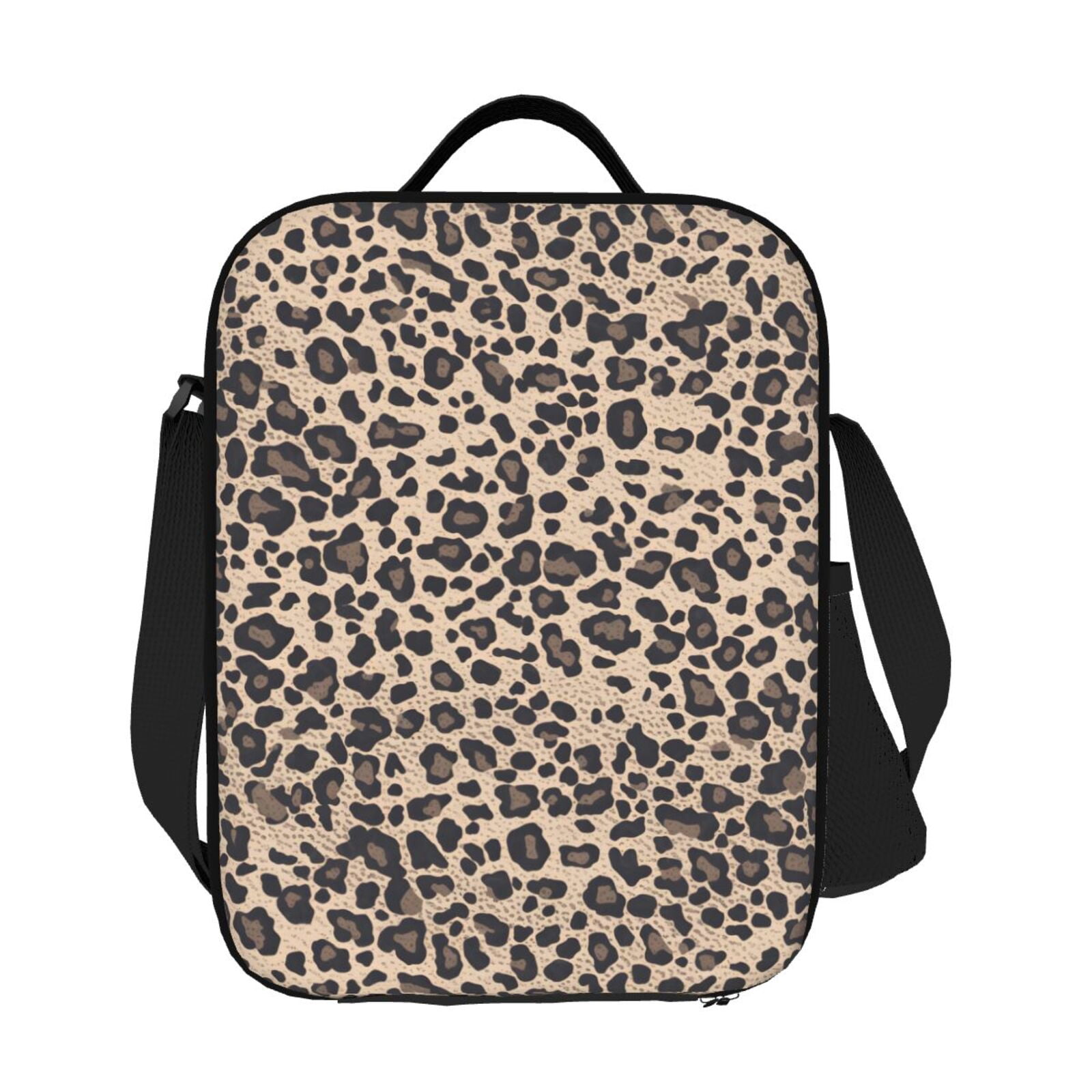 Thermal Insulation One Shoulder Portable Bento Bag Can Be Reused 8×10.5in For Carrying Drinks Bento Box Fruit Snacks Leopard_3