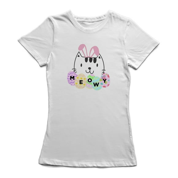 Cute Meowy Cat Easter Eggs Graphic Women's White T-shirt