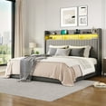thumbnail image 3 of Amolife King Hydraulic Lift-Up Storage Bed Frame, LED Headboard with Fast Charging (USB/Type-C), 2-Tier Shelves & Velvet Upholstered, Gray, 3 of 13