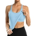 thumbnail image 4 of Attraco Women Solid Ribbed Workout Tank Tops Builting in Bra Tight Racerback Scoop Neck Sports Top, 4 of 8