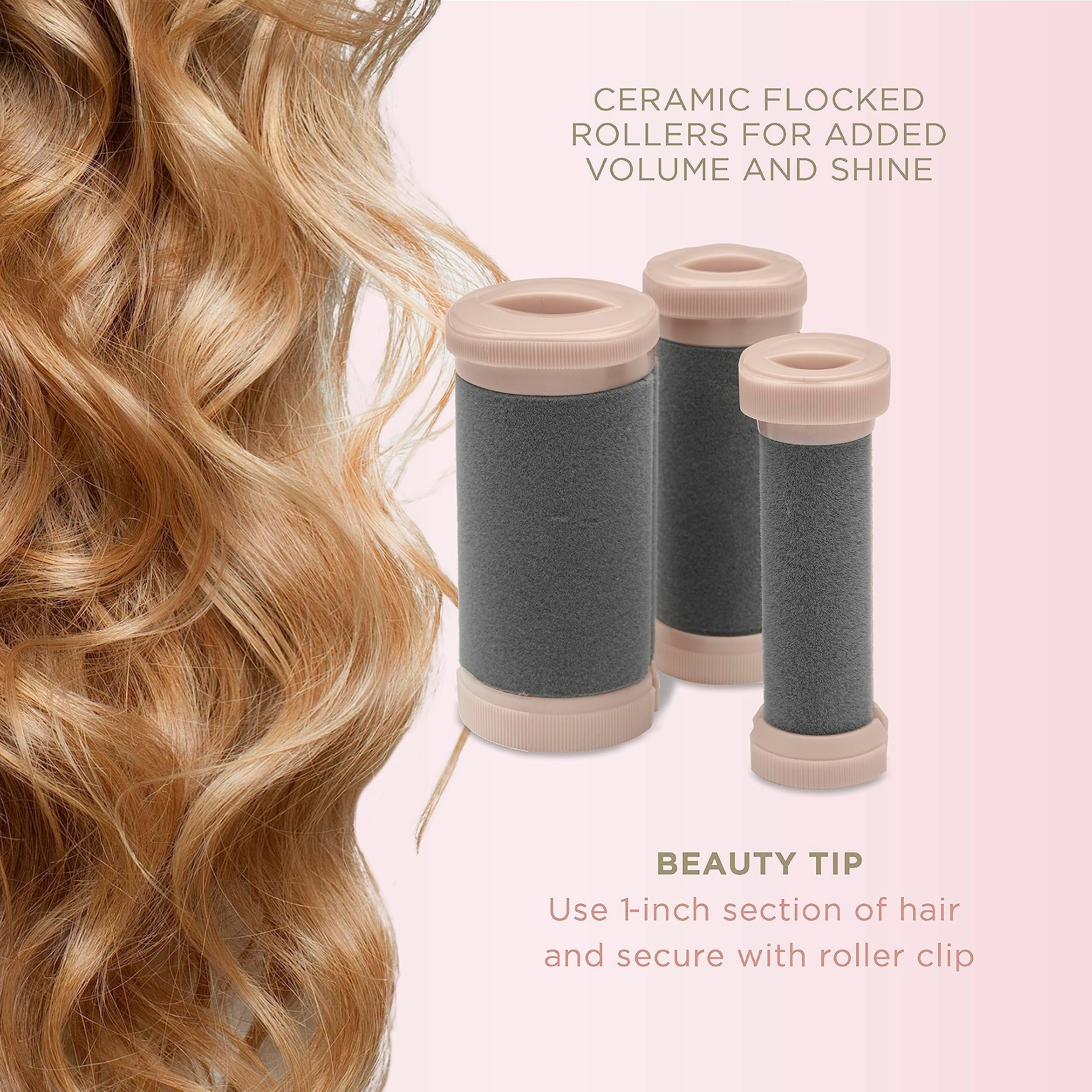 Infiniti Pro by Conair Ceramic Flocked Hot Rollers for Women, 20 Assorted Hair Curlers with Clips, 85-Second Heat-Up, For Long, Medium, and All Hair, White