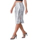 thumbnail image 4 of Falda Midi de Lentejuelas Brillantes con Abertura Lateral y Cintura Alta para Mujeres INSPIRE CHIC XS Plata, 4 of 6