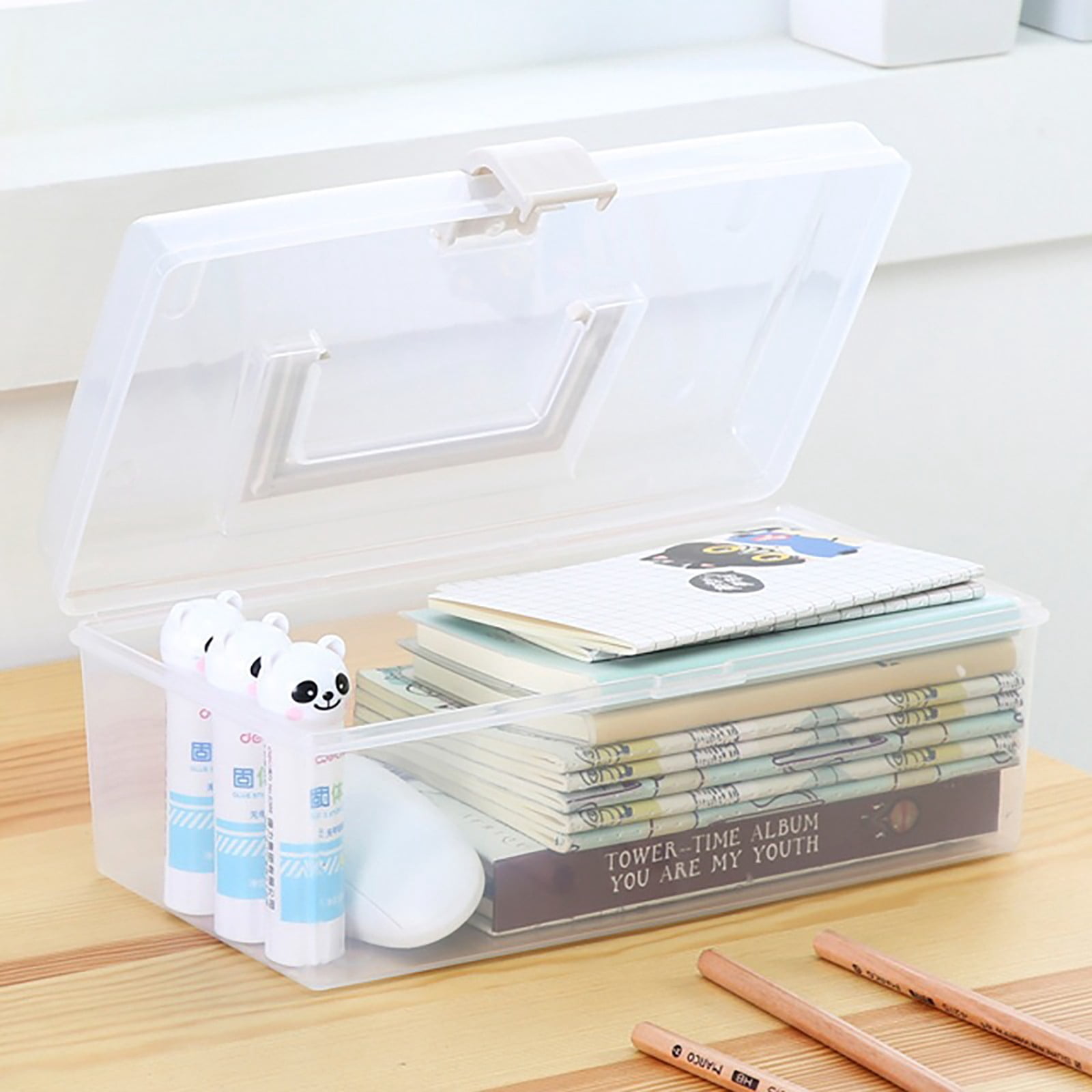 Plastic Storage Bins With Lid and Handle, Plastic Latch Storage Box, Stackable Storage Container, Small Plastic Storage Basket, Cute Organizer Box for Home, Office, 1 Pcs, 9.06x4.53x3.74"