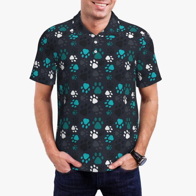 Fotbe Animal Footprints Camiseta Polo de Golf para Hombre con Estampado – Camisa Deportiva Transpirable con Cuello Abotonado-4X-Large