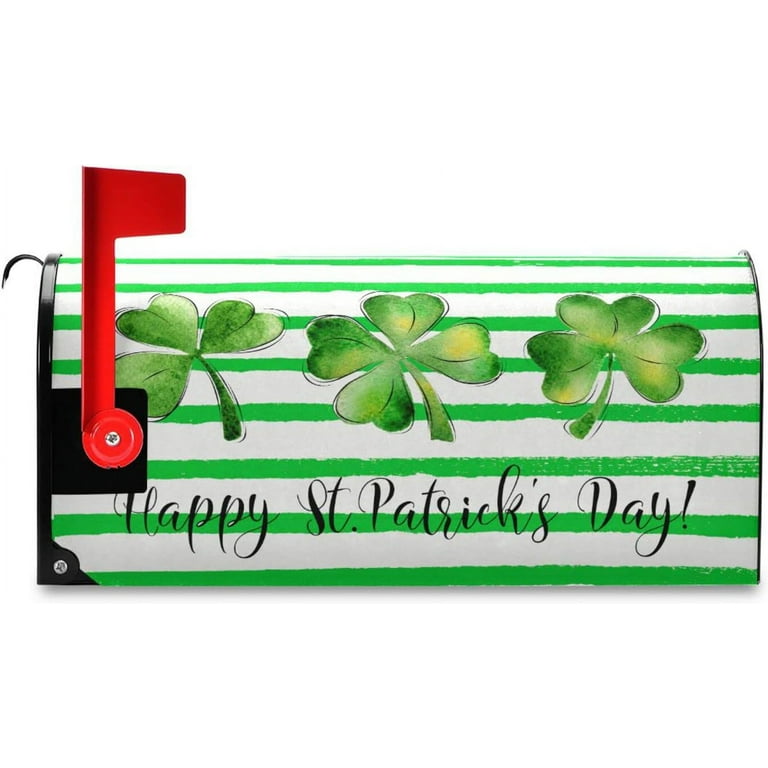 St Patrick's Day Mailbox Cover - Magnetic Clover Leaf Design Waterproof Mailbox Wrap 21x18 Inches