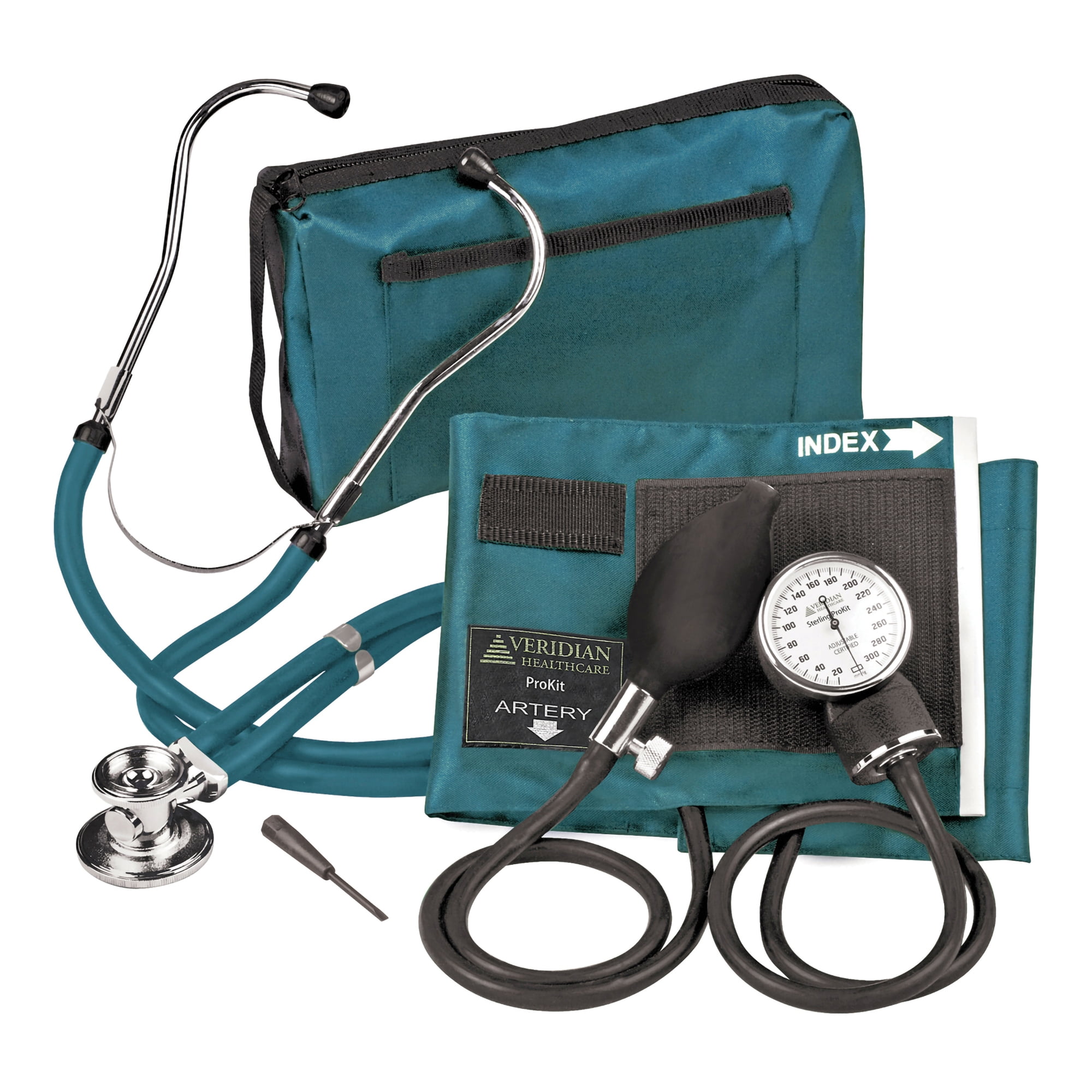 Healthcare Sterling ProKit Adjustable Aneroid Sphygmomanometer with Sprague Stethoscope, Adult, Teal