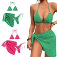 thumbnail image 2 of 3PCS Women Halterneck Swimsuit Bathing Suit Set with Beach Wrap Skirt, Halterneck Beach Wear Top and Low Waist Bottom rose red XL, 2 of 4