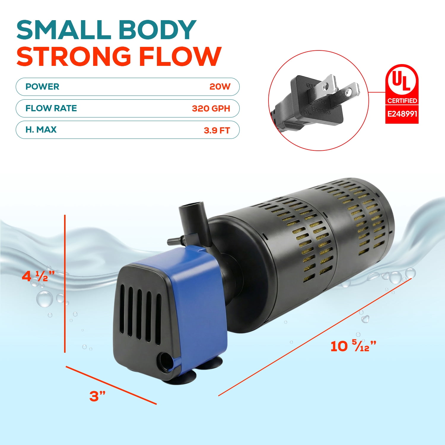 320 GPH Internal Aquarium Filter with Adjustable Flow, Multi-Stage Filtration & Aeration