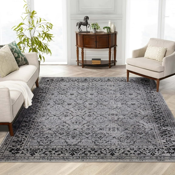 Well Woven Argos Grey | Vintage Oriental Panel | Area Rug 8x10 (7'10" x 9'10")