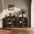 thumbnail image 5 of BELLEZE 65" Arched Sideboard with Glass Door, Accent Buffet Cabinet with Storage and Adjustable Shelves, Classic Modern Large Console Table For Dining Room Living Room Entryway (Ebony), 5 of 7
